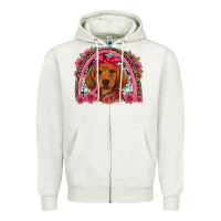 Oatmeal Heather dachshund puppy floral rainbow Zipper Hoodie - Artiststas