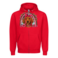 Red dachshund puppy floral rainbow Zipper Hoodie - Artiststas