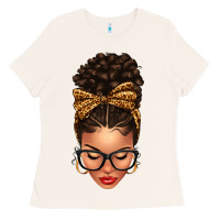 Bone Light skin afro messy bun leopard bow Ladies Tee - texasbilliewilder