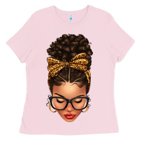 Bubblegum Pink Light skin afro messy bun leopard bow Ladies Tee - texasbilliewilder