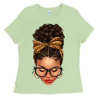 Matcha Light skin afro messy bun leopard bow Ladies Tee - texasbilliewilder