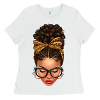 White Light skin afro messy bun leopard bow Ladies Tee - texasbilliewilder