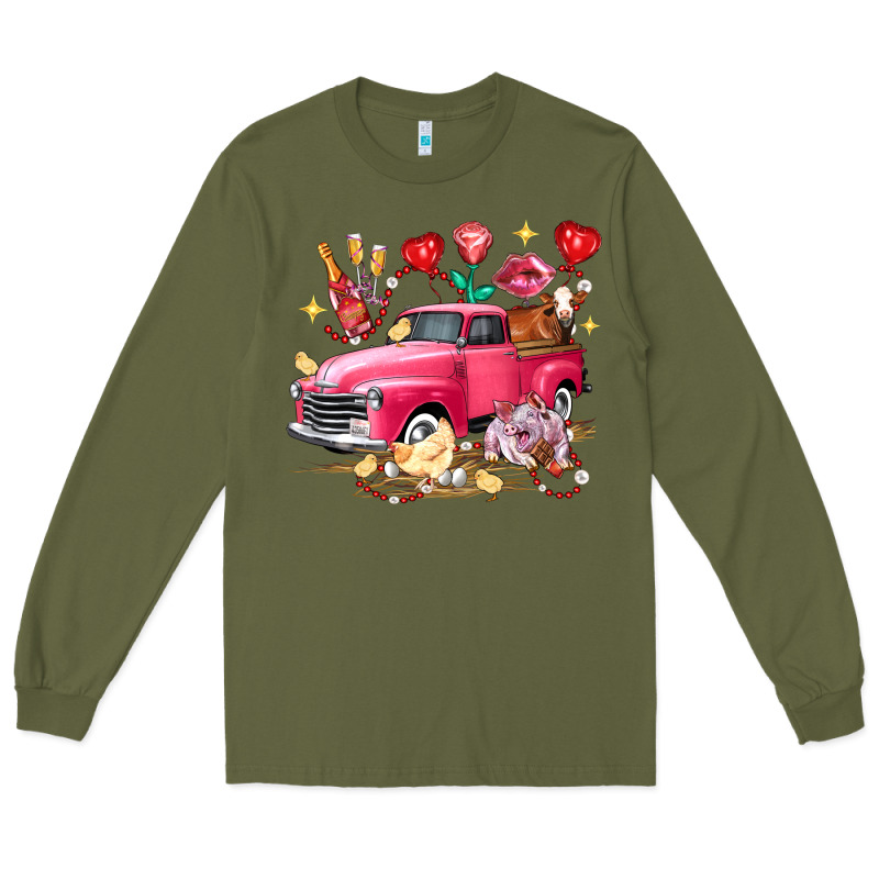 Valentine's Day Truck Farm Animals Long Sleeve Tee by FaDigitalArtStudio | Teevron