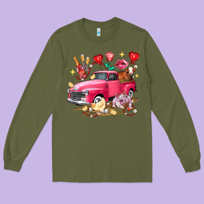 Valentine's Day Truck Farm Animals Long Sleeve Tee Designed By Fadigitalartstudio