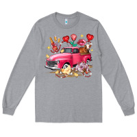 Heather Grey Valentine's Day Truck Farm Animals Long Sleeve Tee - FaDigitalArtStudio