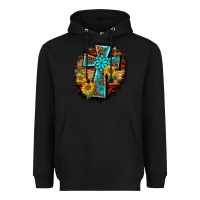 Black western turquoise's leopard cross  wooden aztek sunflowers background Heavyweight Hoodie - BarkalooDesign
