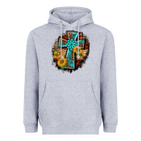 Heather Grey western turquoise's leopard cross  wooden aztek sunflowers background Heavyweight Hoodie - BarkalooDesign