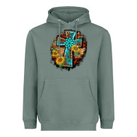 Sage western turquoise's leopard cross  wooden aztek sunflowers background Heavyweight Hoodie - BarkalooDesign