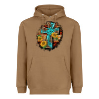 Western Turquoise's Leopard Cross  Wooden Aztek Sunflowers Background Heavyweight Hoodie | Teevron