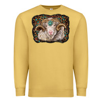 Antique Gold merino ram with leopard background Premium Sweatshirt - BarkalooDesign
