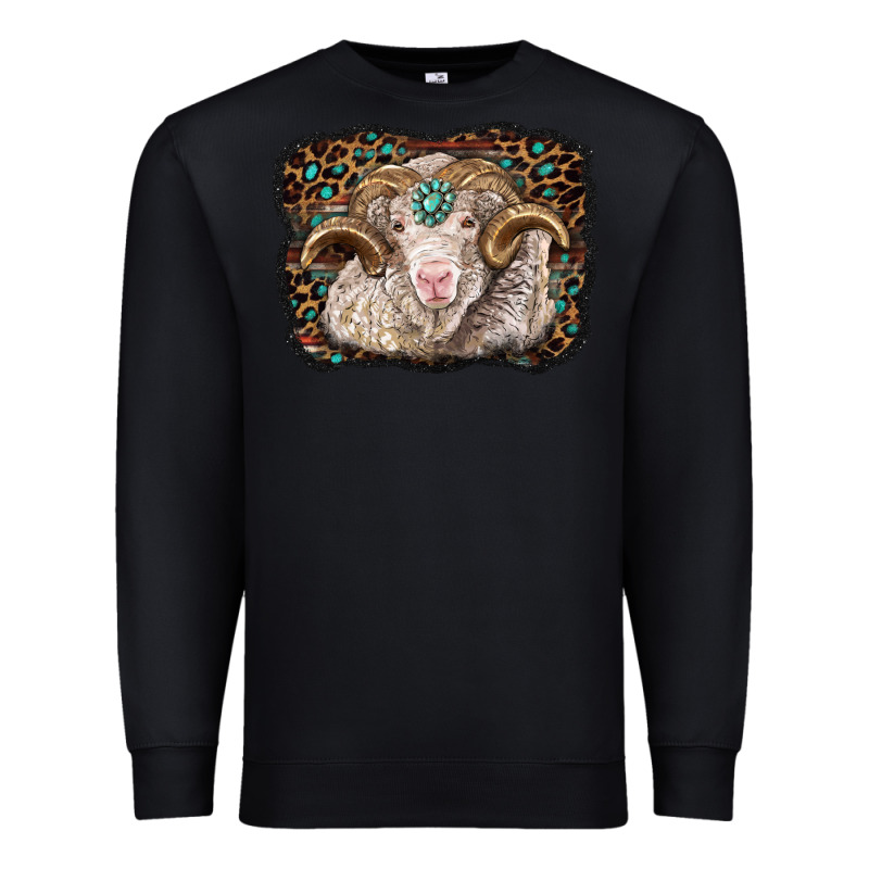 Merino Ram With Leopard Background Premium Sweatshirt by BarkalooDesign | Teevron