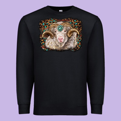 Merino Ram With Leopard Background Premium Sweatshirt Designed By Barkaloodesign