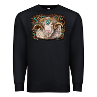 Black merino ram with leopard background Premium Sweatshirt - BarkalooDesign
