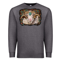 Charcoal Heather merino ram with leopard background Premium Sweatshirt - BarkalooDesign