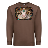 Chestnut merino ram with leopard background Premium Sweatshirt - BarkalooDesign