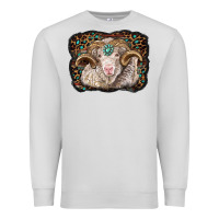 Dove Grey merino ram with leopard background Premium Sweatshirt - BarkalooDesign