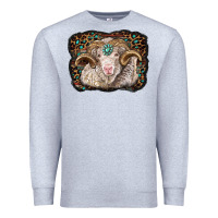 Heather Grey merino ram with leopard background Premium Sweatshirt - BarkalooDesign