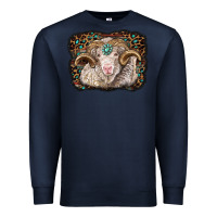 Navy merino ram with leopard background Premium Sweatshirt - BarkalooDesign