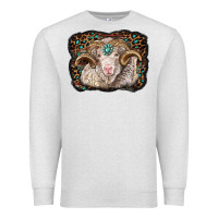 Oatmeal Heather merino ram with leopard background Premium Sweatshirt - BarkalooDesign