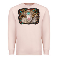 Pale Pink merino ram with leopard background Premium Sweatshirt - BarkalooDesign