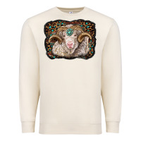 Sandshell merino ram with leopard background Premium Sweatshirt - BarkalooDesign