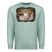 Seafoam merino ram with leopard background Premium Sweatshirt - BarkalooDesign