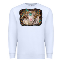 White merino ram with leopard background Premium Sweatshirt - BarkalooDesign