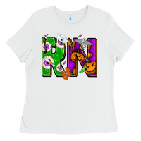 White Halloween RN Registered Nurse Ladies Tee - NancyCooperArtShop