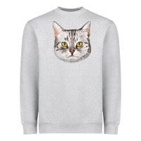 Heather Grey American Shorthair Cat Face Heavyweight Sweatshirt - LillyAllenDesigns