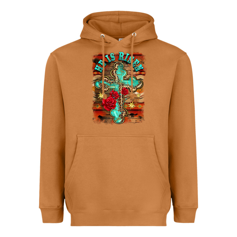 He Is Risen Cross With Roses Background Heavyweight Hoodie by BarkalooDesign | Teevron