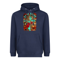 Navy he is risen cross with roses background Heavyweight Hoodie - BarkalooDesign