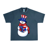 Midnight Navy Patriotic snowman 4th of july Urban Heavy Tee - HowdyJamesFarm