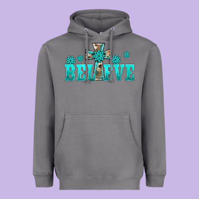 Western Turquoise's Gemstones Cross Believe Heavyweight Hoodie Designed By Barkaloodesign