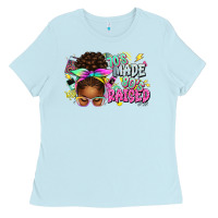 Baby Blue 70's made 80's raised afro messy bun Ladies Tee - texasbilliewilder