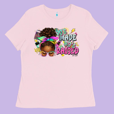 70's Made 80's Raised Afro Messy Bun Ladies Tee Designed By Texasbilliewilder
