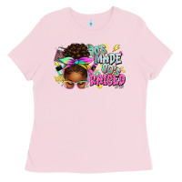 Bubblegum Pink 70's made 80's raised afro messy bun Ladies Tee - texasbilliewilder
