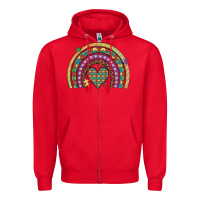 Red autism awareness heart leopard rainbow Zipper Hoodie - Artiststas
