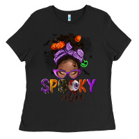 Black Spooky vibes afro messy bun Ladies Tee - NancyCooperArtShop