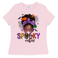Bubblegum Pink Spooky vibes afro messy bun Ladies Tee - NancyCooperArtShop