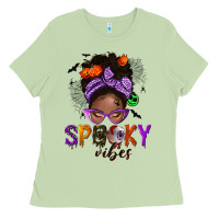 Matcha Spooky vibes afro messy bun Ladies Tee - NancyCooperArtShop