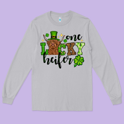 St. Patrick's Day One Lucky Heifer Long Sleeve Tee Designed By Oliviacreatesart
