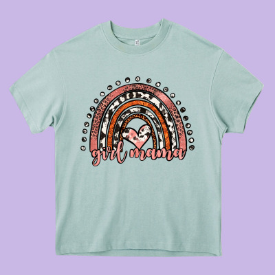 Girl Mama Western Leopard Rainbow Heavy Core Tee Designed By Jahusdesignshop