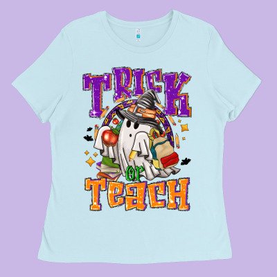 Trick Or Teach Halloween Ladies Tee Designed By Nancycooperartshop