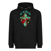 Black he is risen cross with roses Heavyweight Hoodie - BarkalooDesign