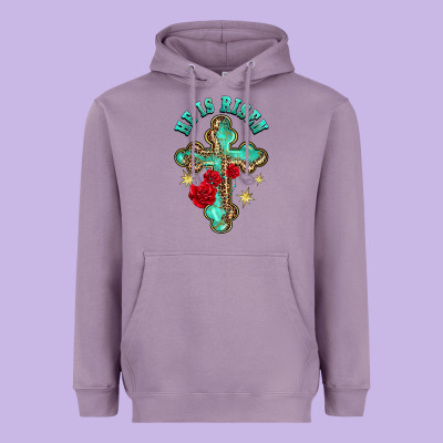 He Is Risen Cross With Roses Heavyweight Hoodie Designed By Barkaloodesign