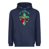 Navy he is risen cross with roses Heavyweight Hoodie - BarkalooDesign