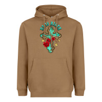 Toasted Coconut he is risen cross with roses Heavyweight Hoodie - BarkalooDesign