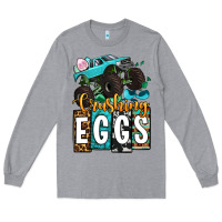 Heather Grey Easter Day Monster truck crushing eggs Long Sleeve Tee - OliviaCreatesArt