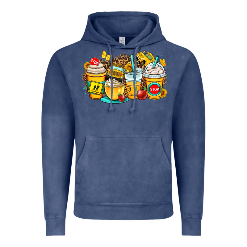 School Bus Coffee Cups Vintage Hoodie by OliviaCreatesArt | Teevron