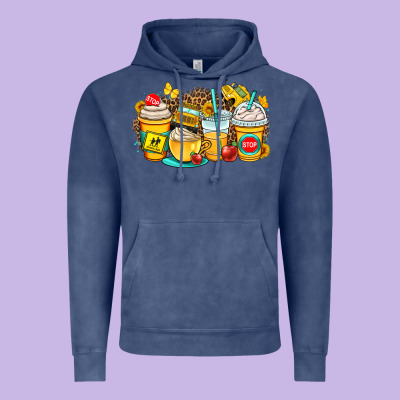 School Bus Coffee Cups Vintage Hoodie Designed By Oliviacreatesart